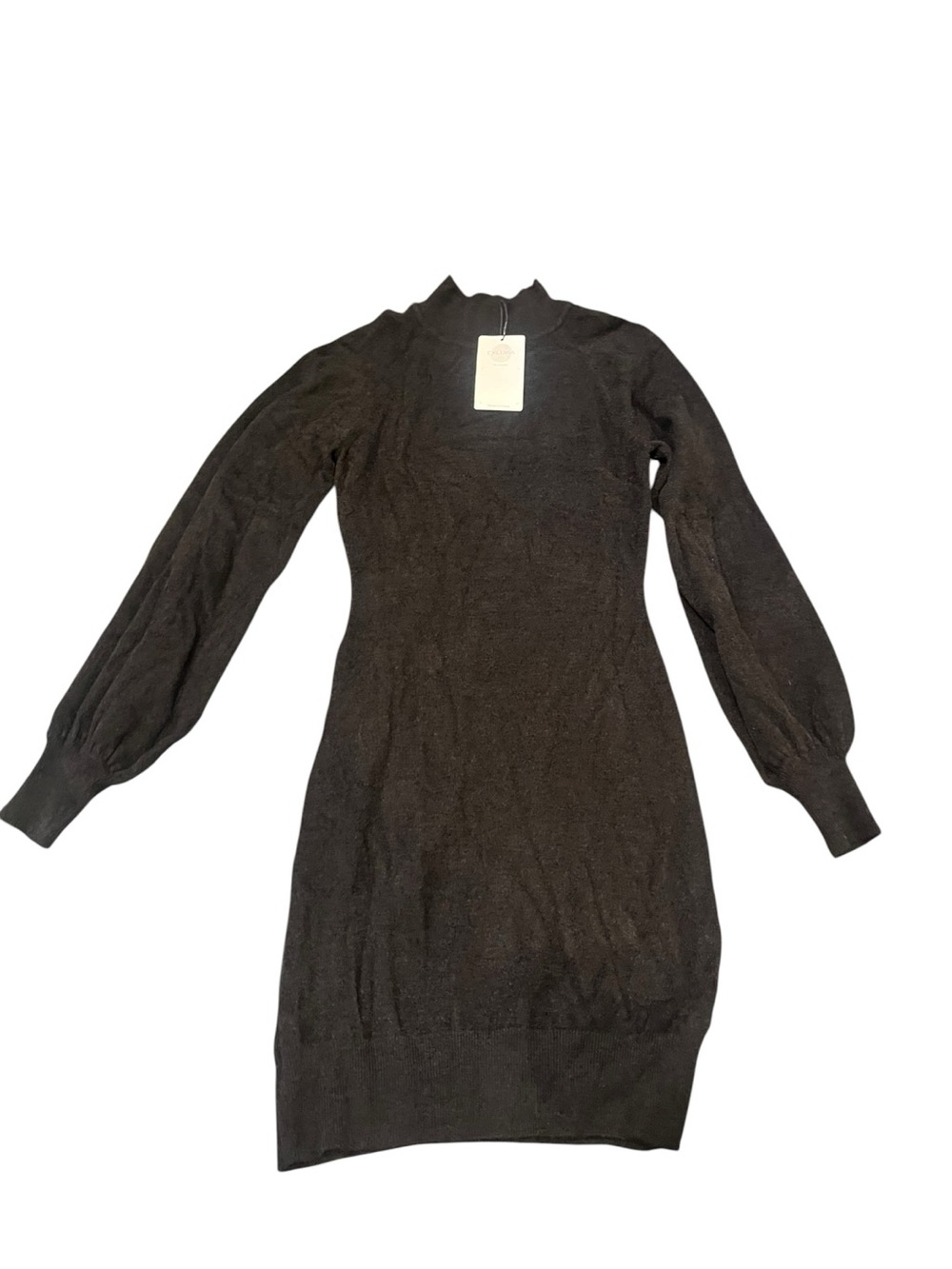 EXLURA Black Mock-Neck Midi Dress with Balloon Sleeves NWT S - Picture 3 of 3